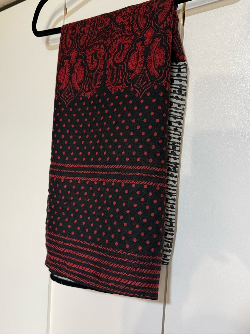 BP Boho Mixed Print Lightweight Scarf Wrap Shawl Black Red Ivory - Picture 9 of 15